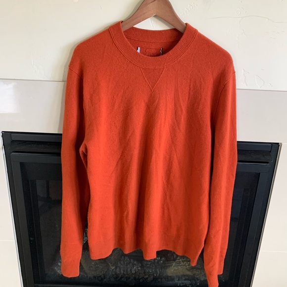 Banana Republic 100% Cashmere Sweater Mens L Crew BR Logo Orange Jumper pullover - Picture 12 of 12